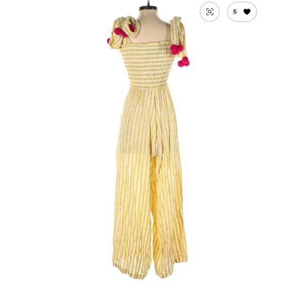 Sundress Pippa Yellow Stripe Pink Pom Pom Tie Shoulder Jumpsuit Romper XS/S EUC - Picture 4 of 8